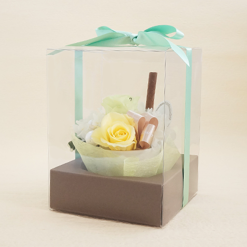 【メッセージローズ】スイーツカップアレンジ&プリザーブドフラワー≪レモンライム≫