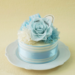 【メッセージローズ】ホールケーキ&プリザーブドフラワー≪ブルー≫