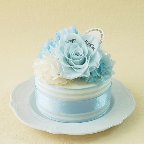 【メッセージローズ】ホールケーキ&プリザーブドフラワー≪ブルー≫