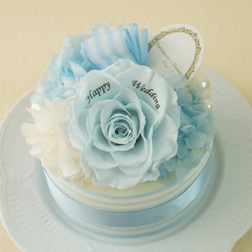 【メッセージローズ】ホールケーキ&プリザーブドフラワー≪ブルー≫