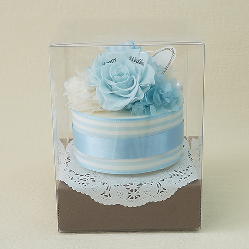 【メッセージローズ】ホールケーキ&プリザーブドフラワー≪ブルー≫