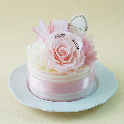 【メッセージローズ】ホールケーキ&プリザーブドフラワー≪ピンク≫