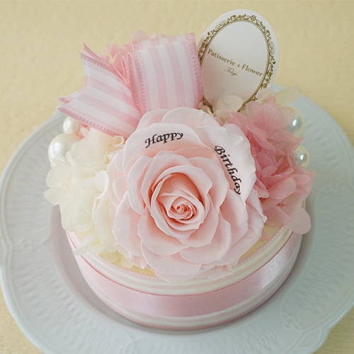 【メッセージローズ】ホールケーキ&プリザーブドフラワー≪ピンク≫