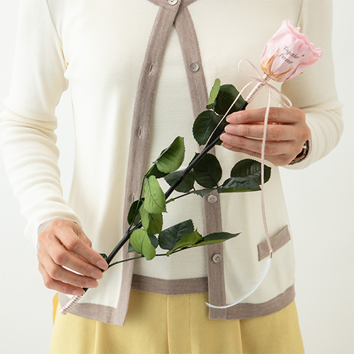 【バラ一輪】Specialダイヤモンドローズ　ロングタイプ　メッセージフラワー ピンク