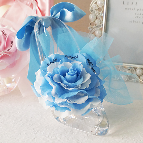 【メッセージローズ】シンデレラの靴 大輪プリザーブドフラワーアレンジ≪ブルー≫