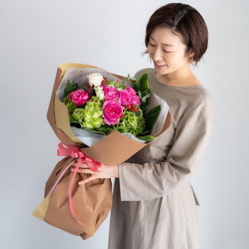 【花に記念日プリント】季節のブーケ ピンク Lサイズ