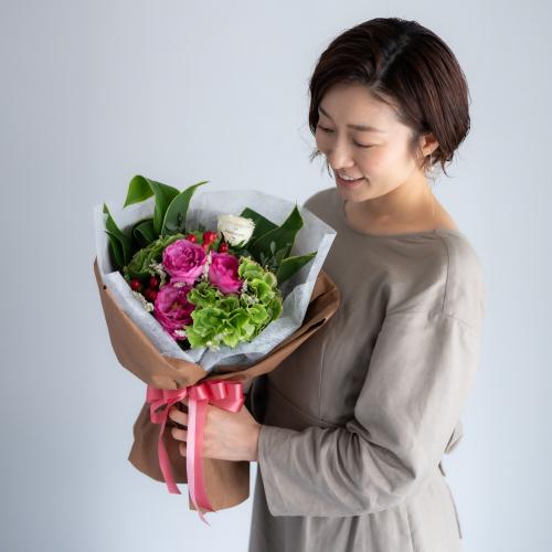 【花に記念日プリント】季節のブーケ ピンク Sサイズ