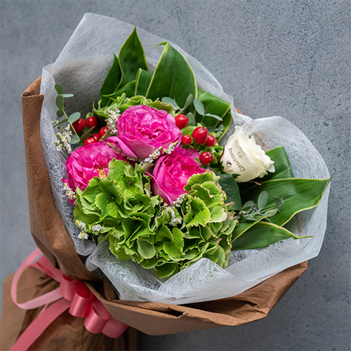 【花に記念日プリント】季節のブーケ ピンク Sサイズ