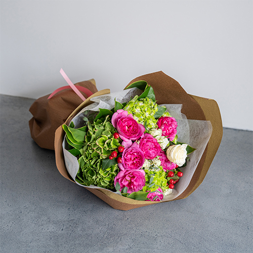 【花に記念日プリント】季節のブーケ ピンク Lサイズ