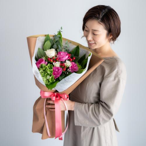 【花に記念日プリント】季節のブーケ ピンク Mサイズ