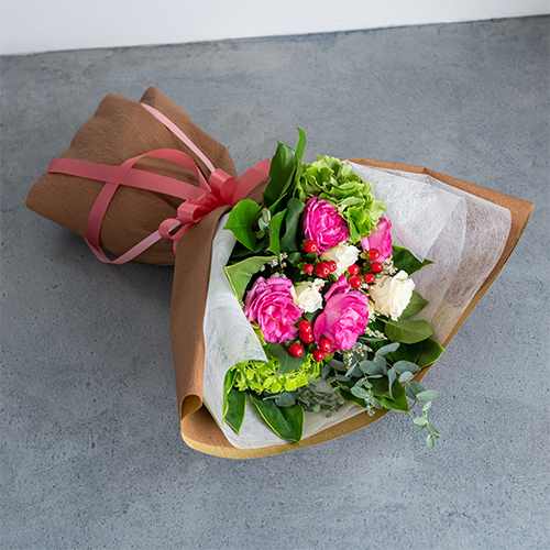 【花に記念日プリント】季節のブーケ ピンク Mサイズ