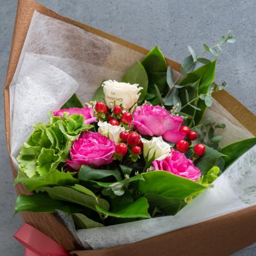 【花に記念日プリント】季節のブーケ ピンク Mサイズ