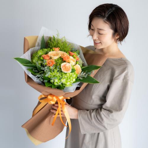 【花に記念日プリント】季節のブーケ オレンジ Lサイズ