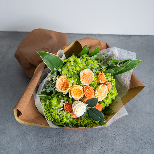 【花に記念日プリント】季節のブーケ オレンジ Lサイズ