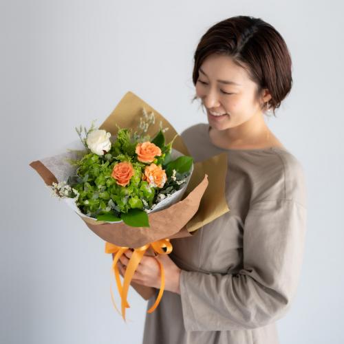 【花に記念日プリント】季節のブーケ オレンジ Sサイズ