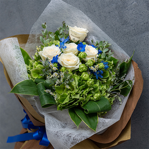 【花に記念日プリント】季節のブーケ サムシングブルー Mサイズ