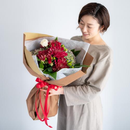 【花に記念日プリント】季節のブーケ ドラマティックレッド Lサイズ