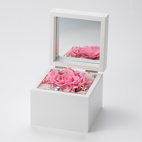 高級ホワイトオルゴールBOX お花イッパイ! プリザーブドフラワー≪ピンク&ホワイト≫
