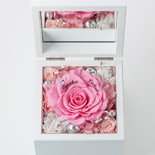 高級ホワイトオルゴールBOX お花イッパイ! プリザーブドフラワー≪ピンク&ホワイト≫