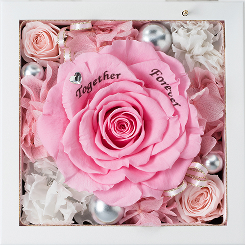 高級ホワイトオルゴールBOX お花イッパイ! プリザーブドフラワー≪ピンク&ホワイト≫