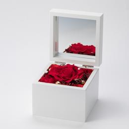 高級ホワイトオルゴールBOX お花イッパイ!プリザーブドフラワー≪レッド≫