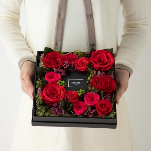 【プロポーズ】ボックスフラワー　グロリアスL　ブライトレッド