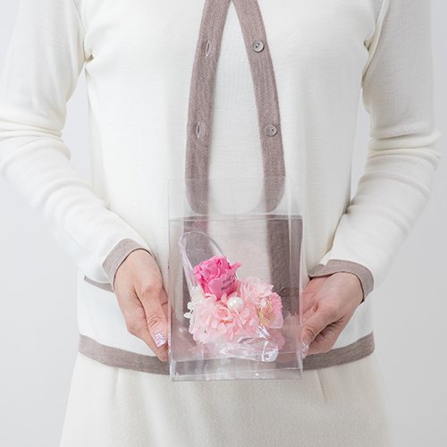 【プロポーズ】シンデレラの靴 プリンセスアレンジ(アクリル製)プリザーブドフラワー≪ピンク ≫