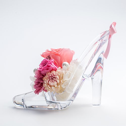 【メッセージローズ】シンデレラの靴 お花イッパイ!プリザーブドフラワーアレンジ≪ピンク≫