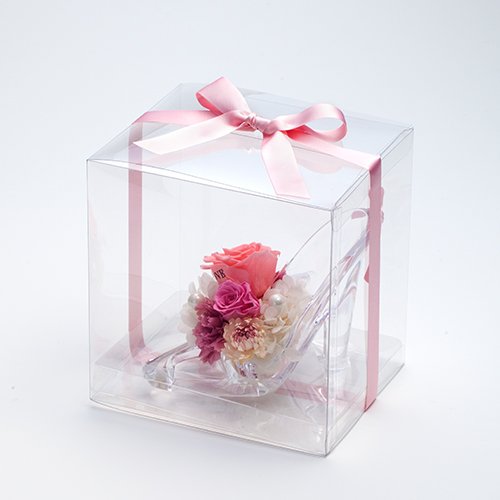 【メッセージローズ】シンデレラの靴 お花イッパイ!プリザーブドフラワーアレンジ≪ピンク≫