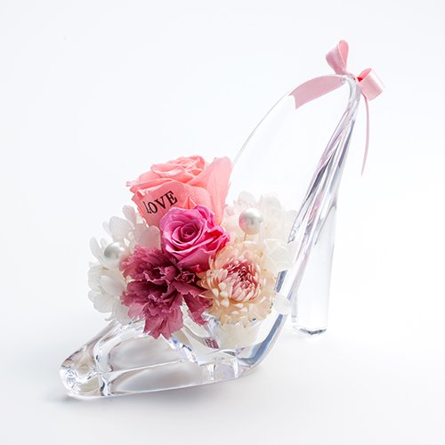 【メッセージローズ】シンデレラの靴 お花イッパイ!プリザーブドフラワーアレンジ≪ピンク≫