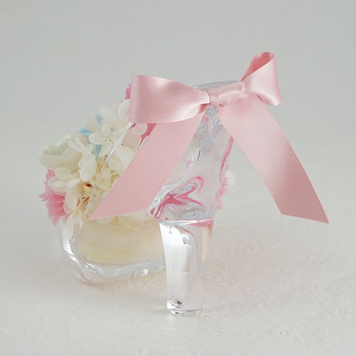 【メッセージローズ】シンデレラの靴 お花イッパイ!プリザーブドフラワーアレンジ≪シャーベットピンク≫