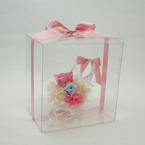 【メッセージローズ】シンデレラの靴 お花イッパイ!プリザーブドフラワーアレンジ≪シャーベットピンク≫
