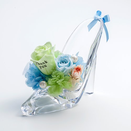 【メッセージローズ】シンデレラの靴 お花イッパイ!プリザーブドフラワーアレンジ≪ブルー≫