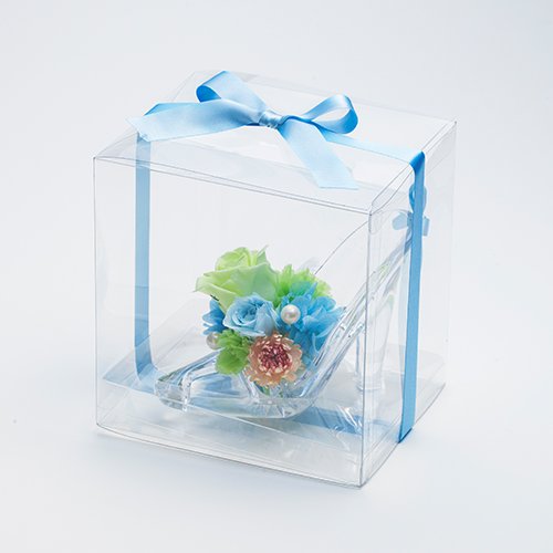 【メッセージローズ】シンデレラの靴 お花イッパイ!プリザーブドフラワーアレンジ≪ブルー≫