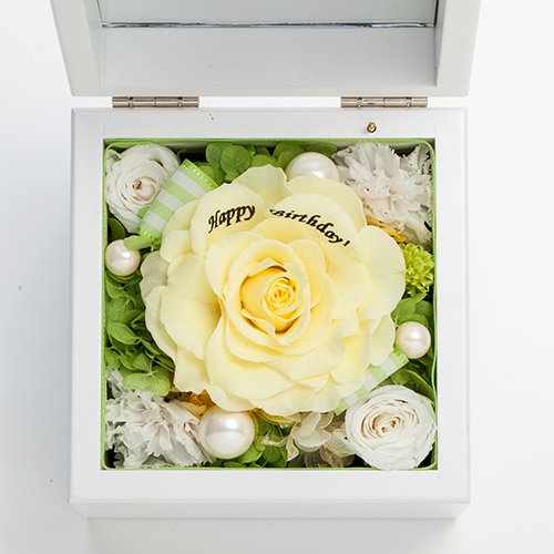 高級ホワイトオルゴールBOX お花イッパイ!プリザーブドフラワー≪リモーネ≫