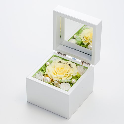 高級ホワイトオルゴールBOX お花イッパイ!プリザーブドフラワー≪リモーネ≫