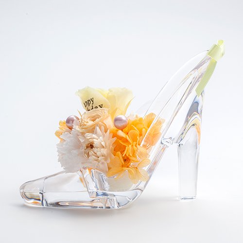 【メッセージローズ】シンデレラの靴 お花イッパイ!プリザーブドフラワーアレンジ≪オレンジ≫