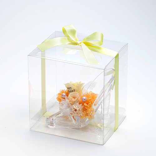 【メッセージローズ】シンデレラの靴 お花イッパイ!プリザーブドフラワーアレンジ≪オレンジ≫