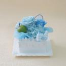 【メッセージローズ】青りんごのホイップクリームスクエアプリザーブドフラワーケーキ≪ブルー≫