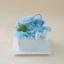 【メッセージローズ】青りんごのホイップクリームスクエアプリザーブドフラワーケーキ≪ブルー≫