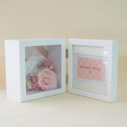 【花に記念日プリント】ピクチャークロック&プリザーブドフラワー≪ピンク≫