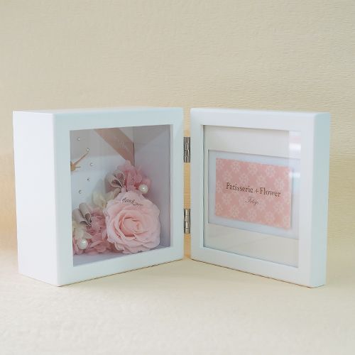 【花に記念日プリント】ピクチャークロック&プリザーブドフラワー≪ピンク≫